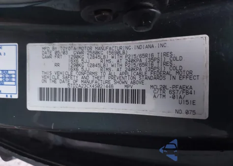 2004 Toyota Sienna Le z USA, uszkodzony, nr VIN 5TDZA23CX4S021446